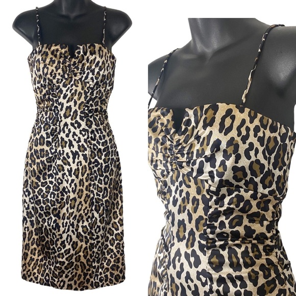 Cache Dresses & Skirts - CACHE Y2K Animal Print Slip Dress Sweetheart neckline 2 Cheetah Leopard Vintage